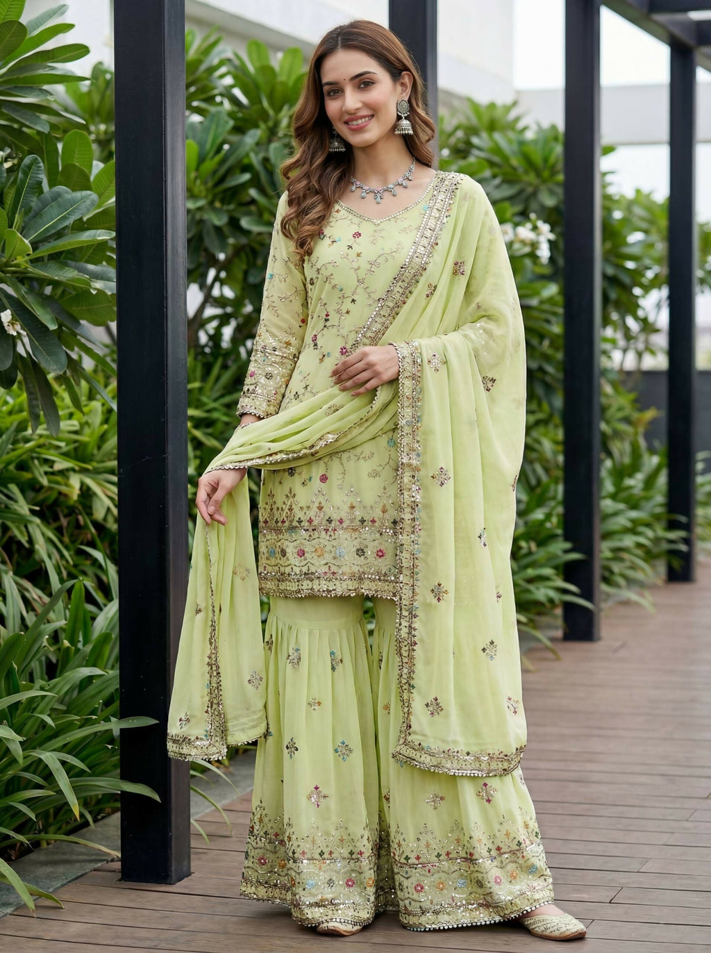 Joban Fashion Pista Georgette Embroidered Sharara Set