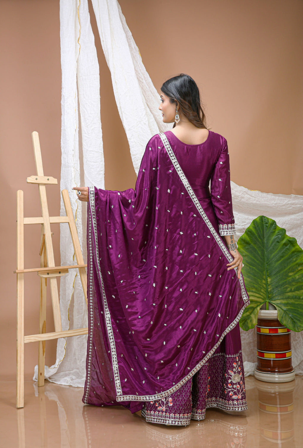 Lehenga Mart Designer Sharara Suit With Kurta, Sharara, Dupatta For Women-Wine