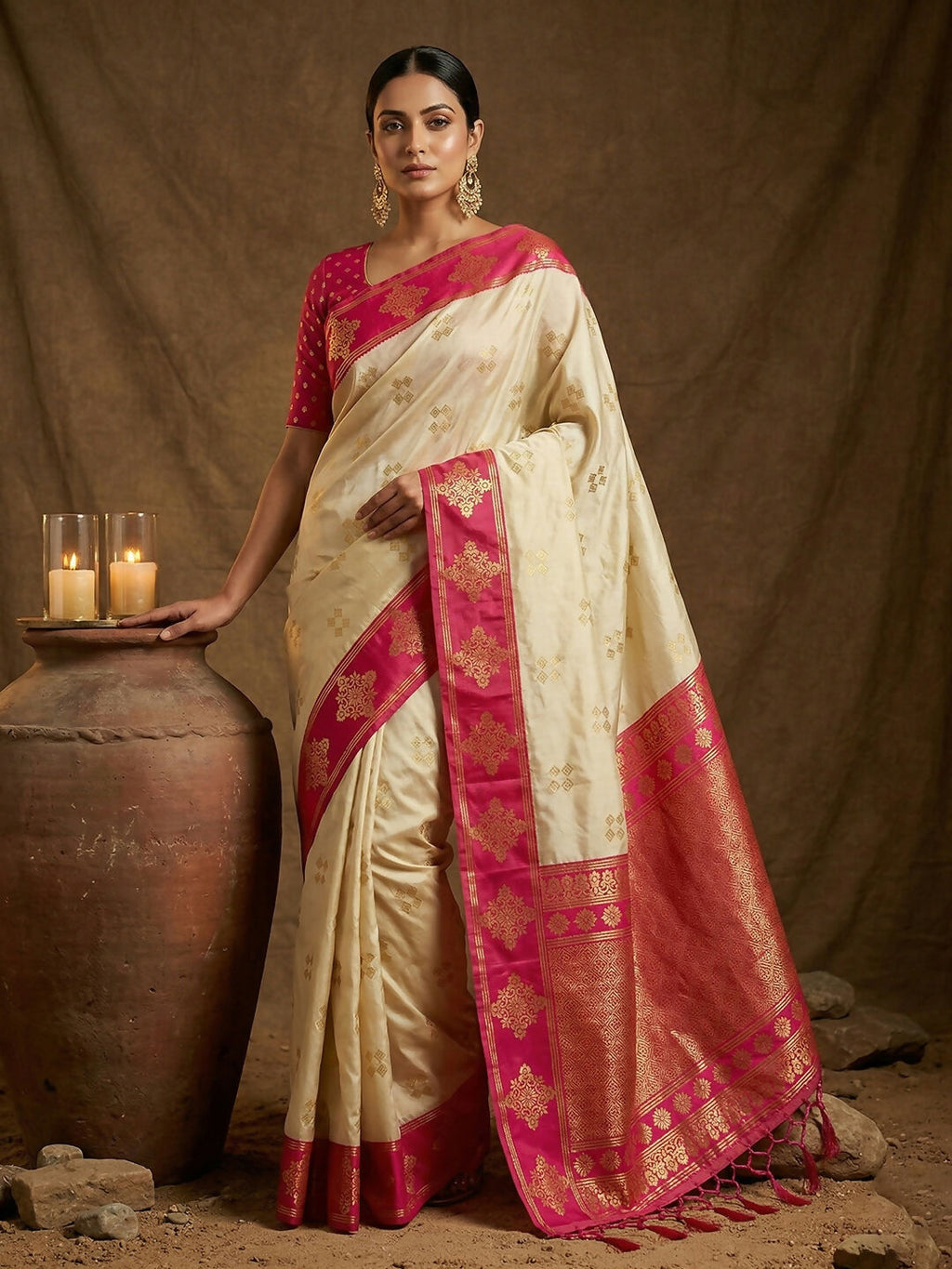 Shree Shyam Fashion Cream Soft Silk Saree