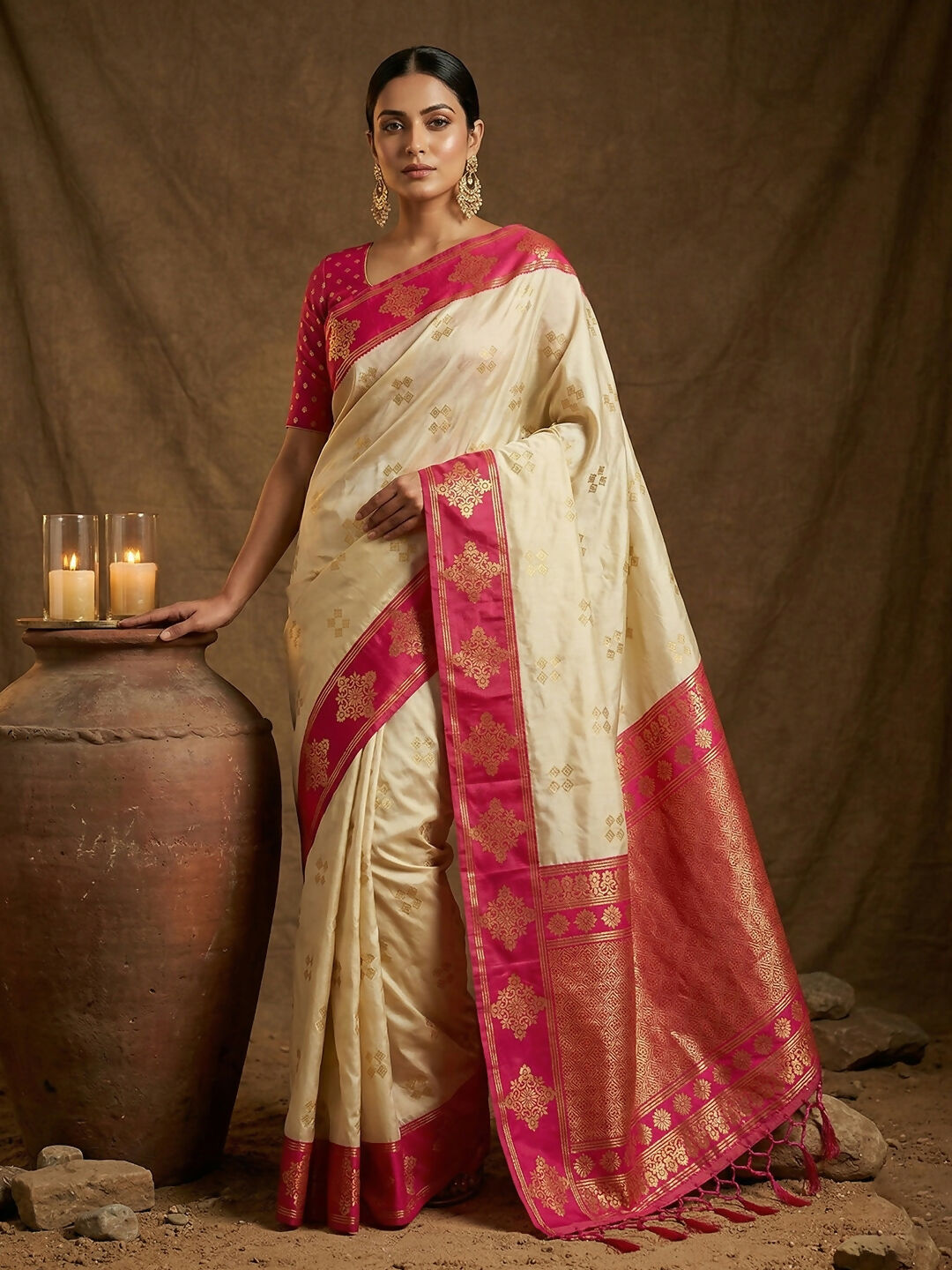 Shree Shyam Fashion Cream Soft Silk Saree