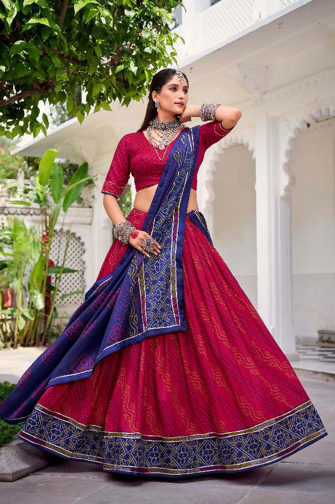 Evanik Pink Tassa Silk With Bandhej Print Lehenga Choli