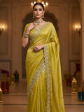 Joban Fashion Yellow Fandy Satin Silk Party Wear Sarees