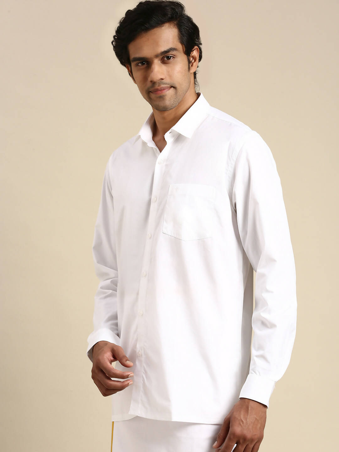 Ramraj Cotton Mens Full Sleeve Formal 100 % Cotton White Shirt