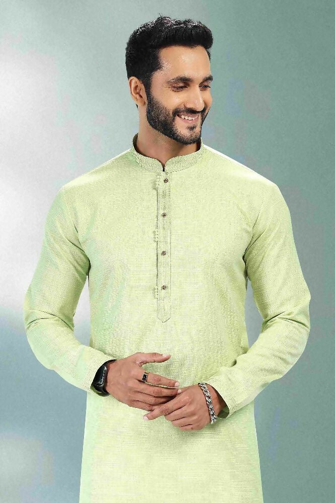 Raivat Ethnic Linen Cotton Pintux Work Kurta Pajama In Pista Green Colour