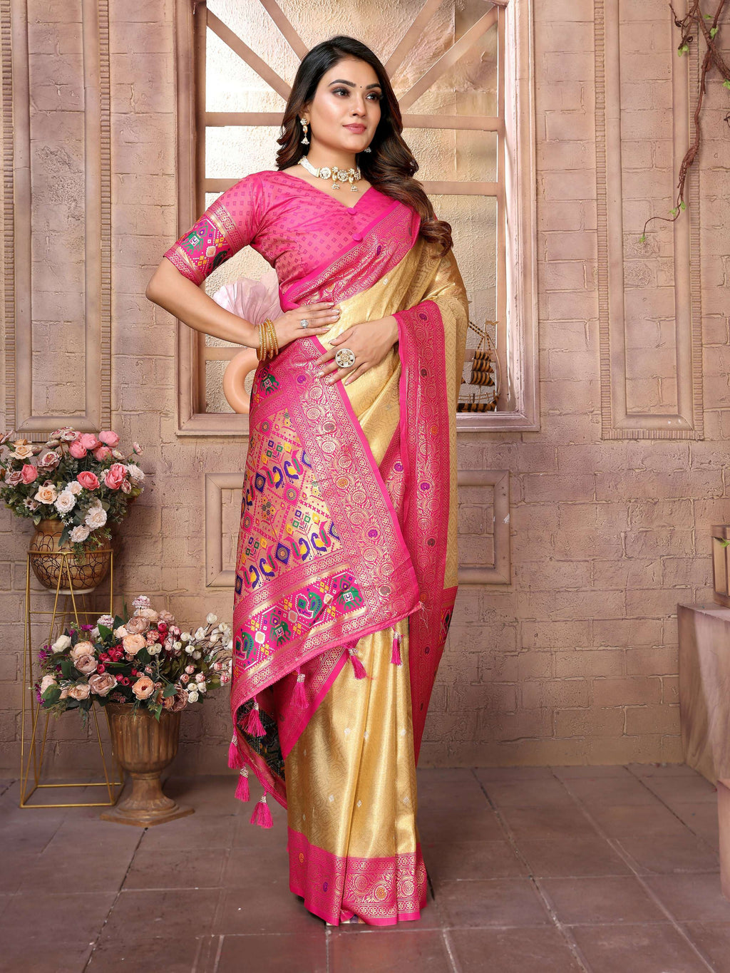 Aastha Fashion Cream Banarasi Tissue Silk Weaving Saree