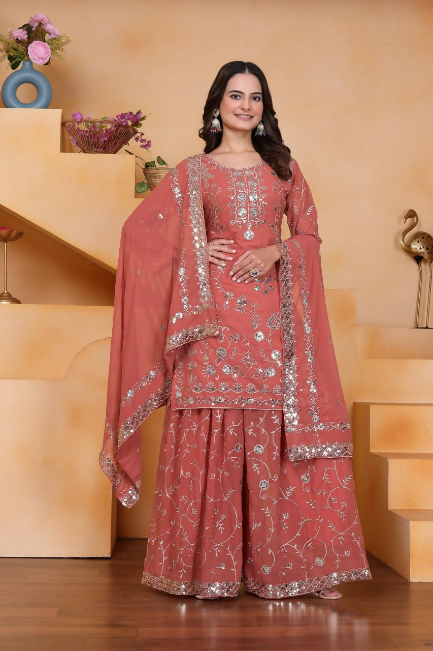 Joban Fashion Pink Georgette Embroidered Sharara Set