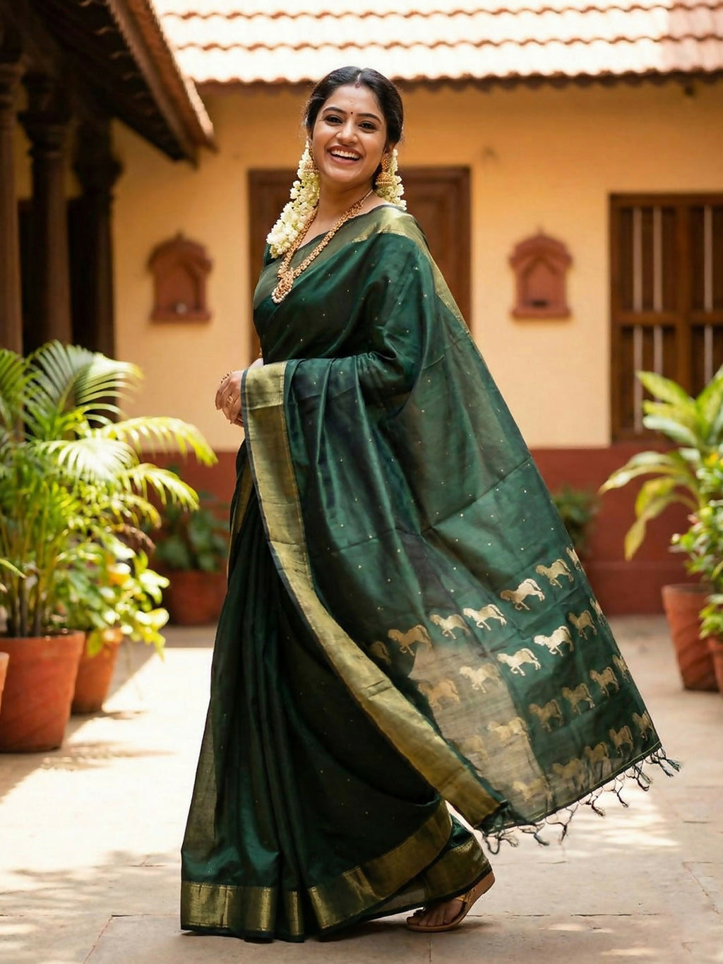 Shree Shyam Fashion Bottle Green Soft Silk Saree