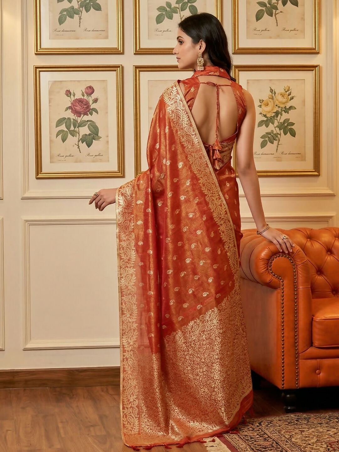 Shree Shyam Fashion Rust Tissue Silk Saree