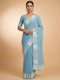 Joban Fashion Sky Blue Candy Crush Party Wear Sarees