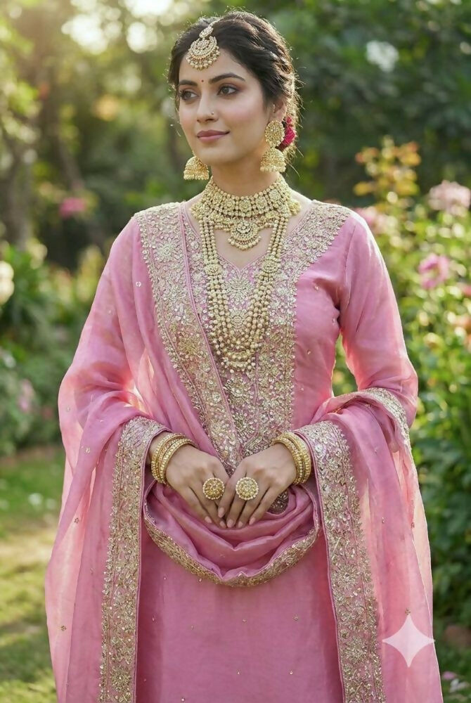 Teeya Creation Baby Pink Color Fendy Silk Embroidery Work Wedding Wear Salwar Suit