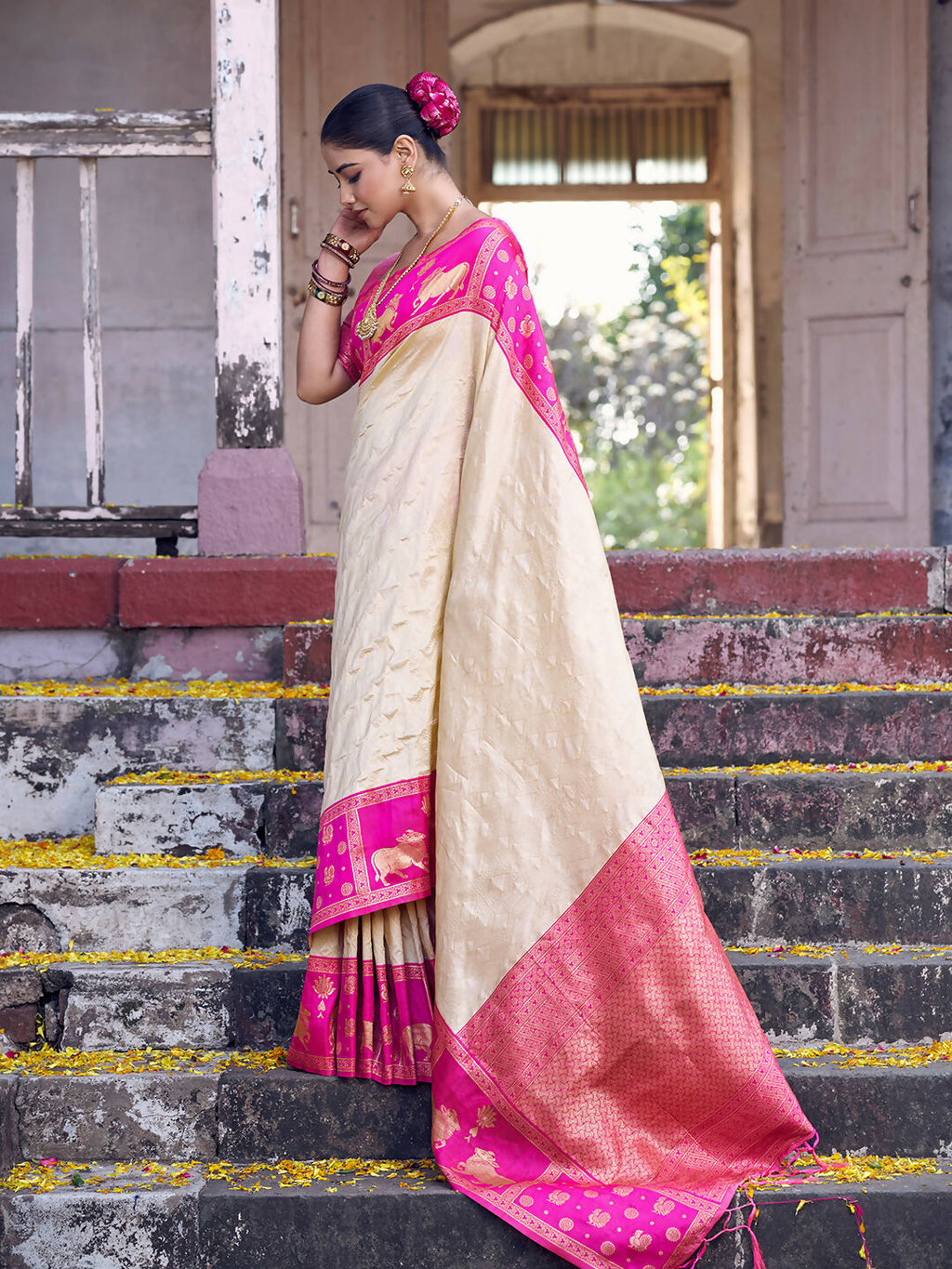 Shree Shyam Fashion Cream Soft Silk Saree