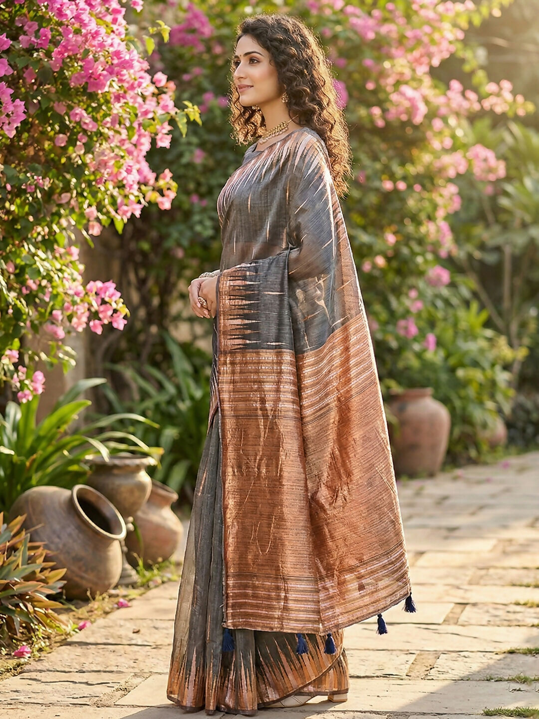 Shree Shyam Fashion Grey Linen Cotton Saree