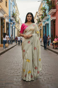 Teeya Creation Cream Rangoli Silk Embroidery Work Party Wear Designer Saree