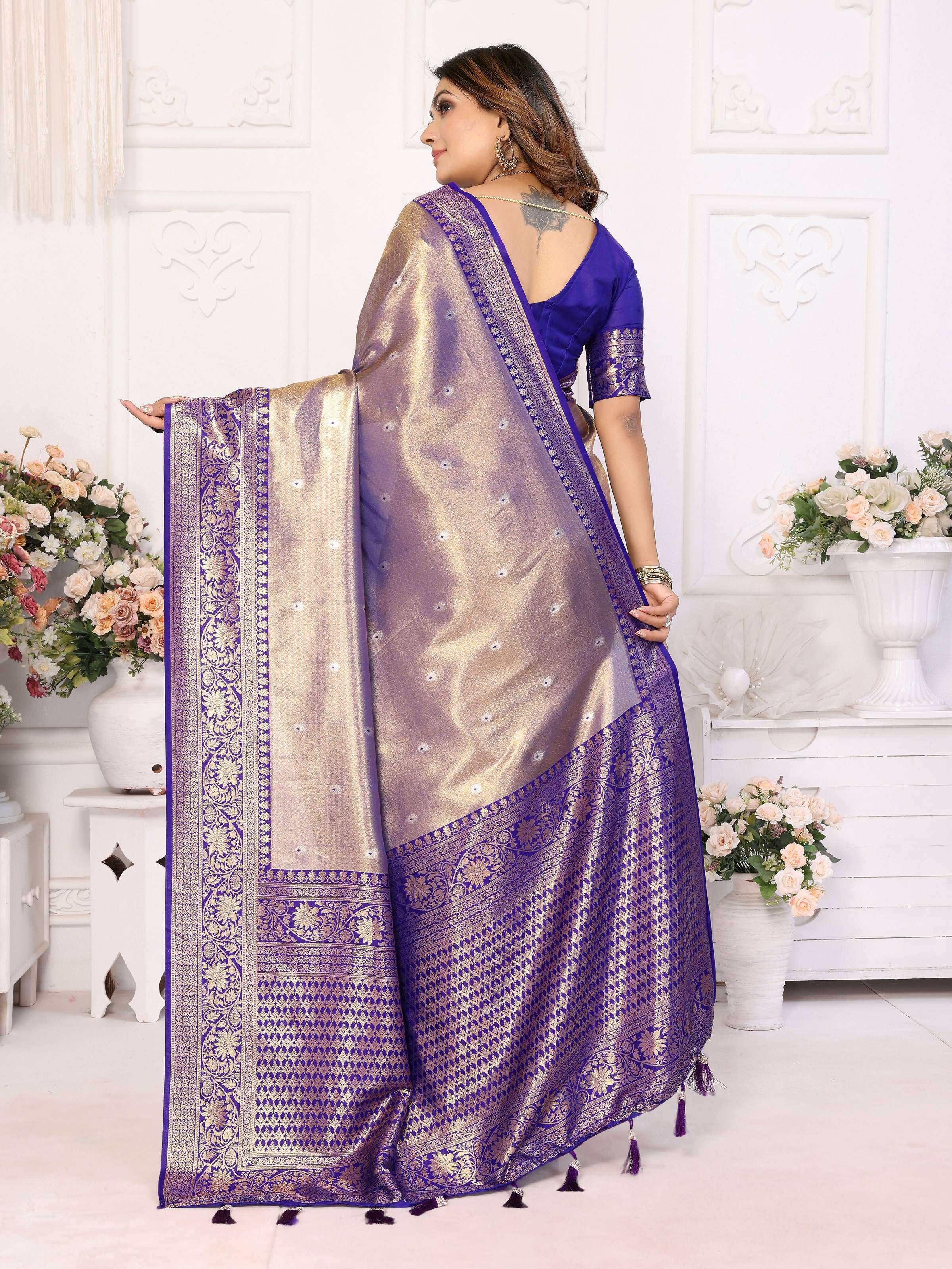 Aastha Fashion Royal Blue Tissue Silk Weaving Saree