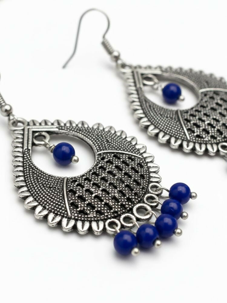 NVR Women German Silver Oxidised Chandbali Earrings