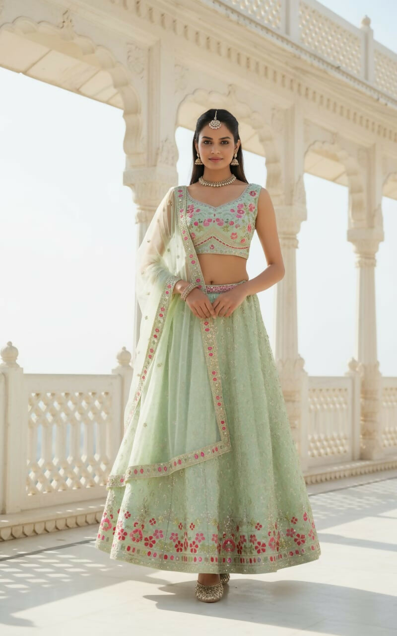 Lehenga Mart Designer Indian Wedding Lehenga Choli-Pista Green