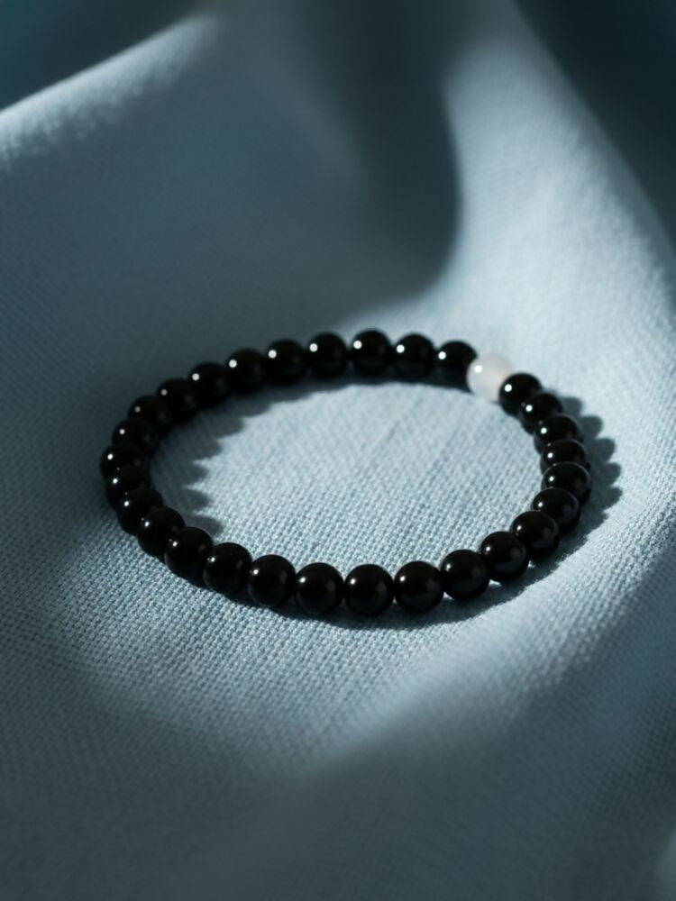NVR Black & White Crystal Beaded Bracelet for Men & Women