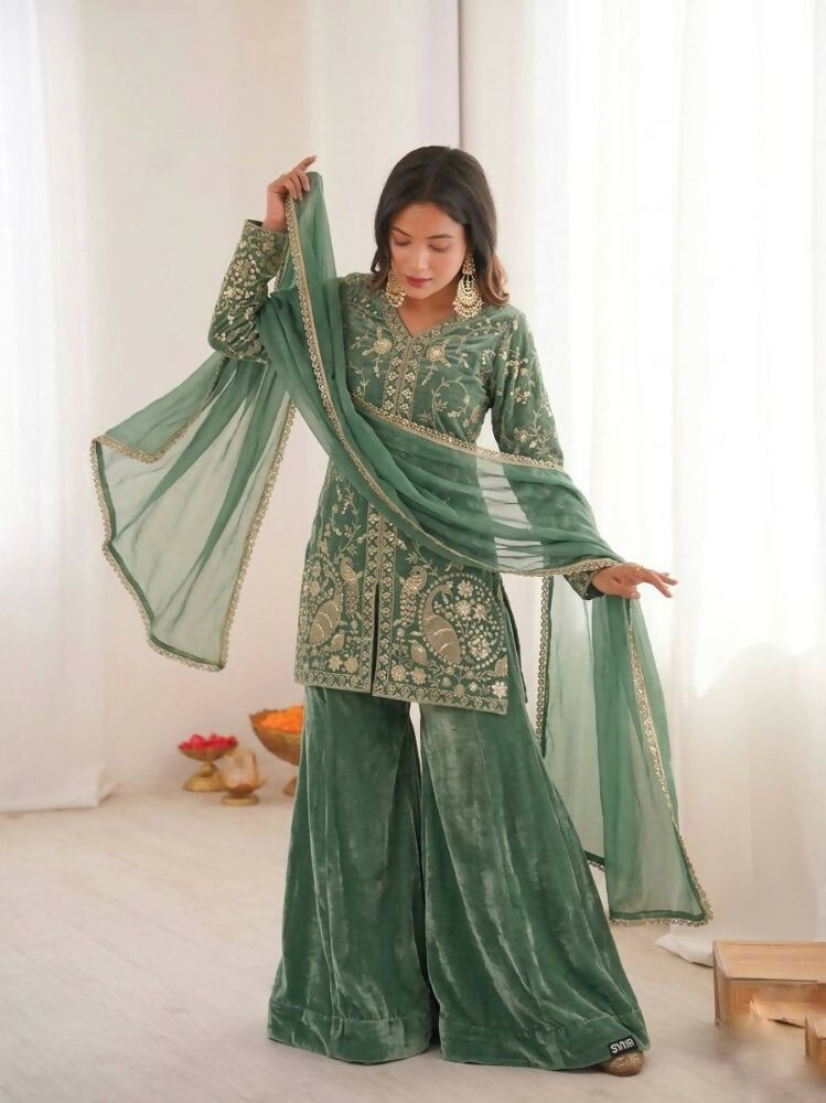 Teeya Creation Light Green Color Fendy Silk Embroidery Work Wedding Wear Salwar Suit
