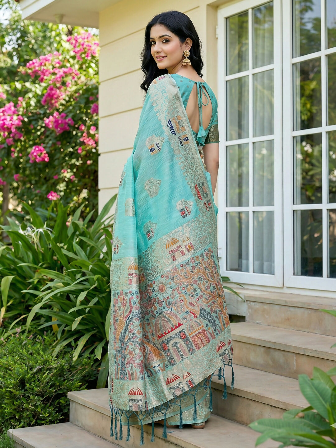 Shree Shyam Fashion Sky Blue Linen Cotton Saree