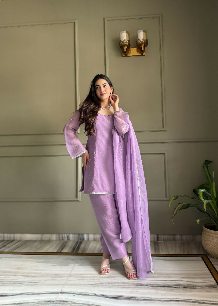 Teeya Creation Lavender Color Crunchy Silk Party Wear Salwar Suit