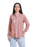 Pahnaz Modal Chikankari Handwork Shirt-Brown