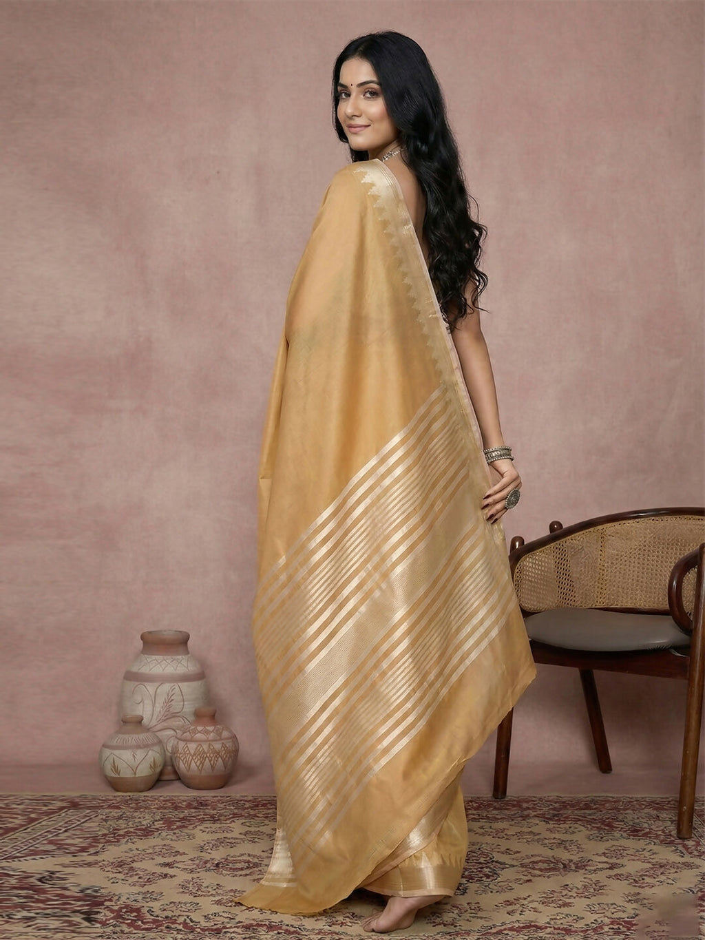 Shree Shyam Fashion Golden Cotton Saree