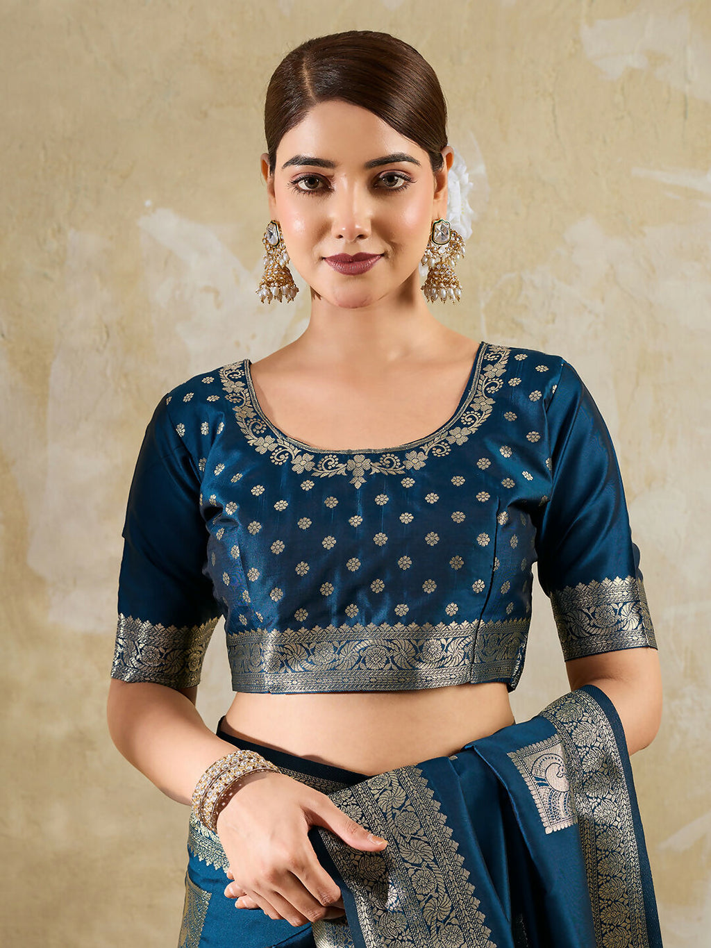 Shree Shyam Fashion Teal Blue Silk Blend Saree