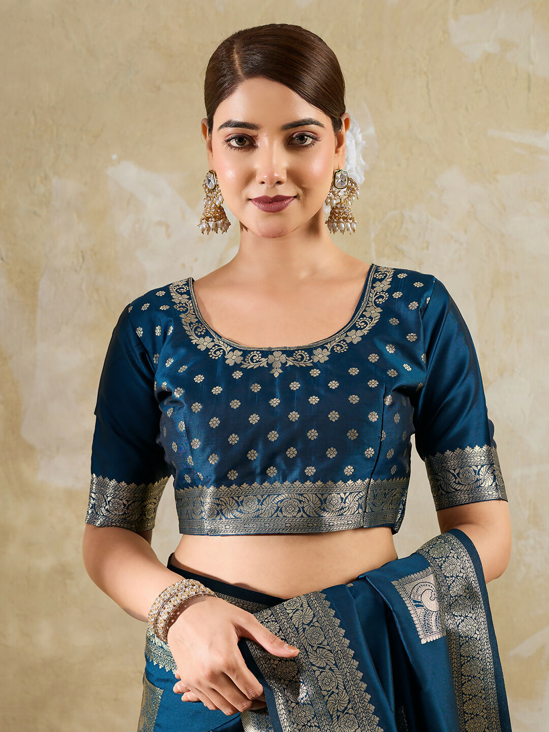 Shree Shyam Fashion Teal Blue Silk Blend Saree