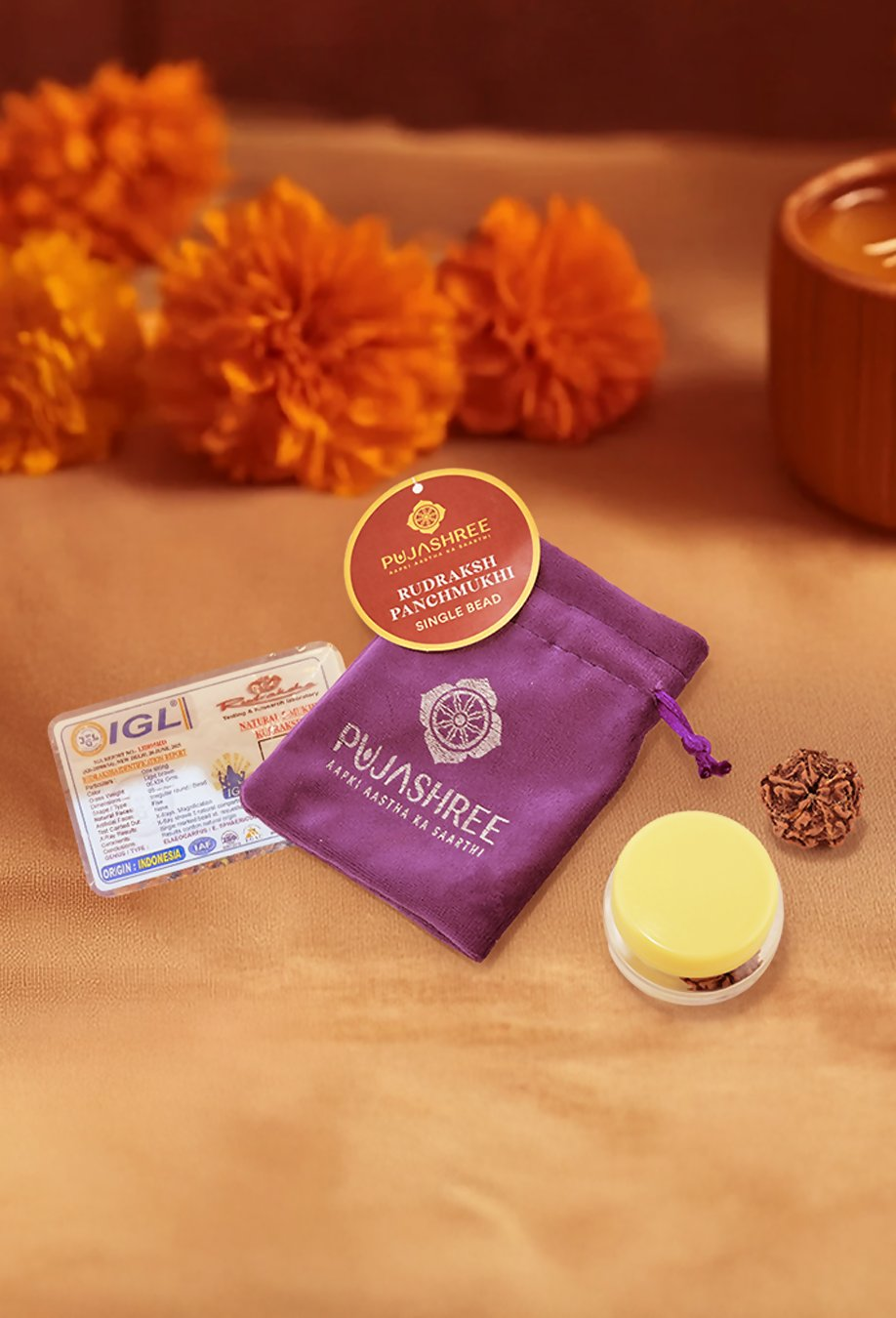 Pujashree Panchmukhi Rudraksh Single Bead – Sacred Five Mukhi Rudraksha for Protection & Peace