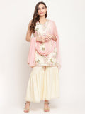 Ahalyaa Women's Beige Crepe Digital Floral Print Kurta Sharara Set with Dupatta