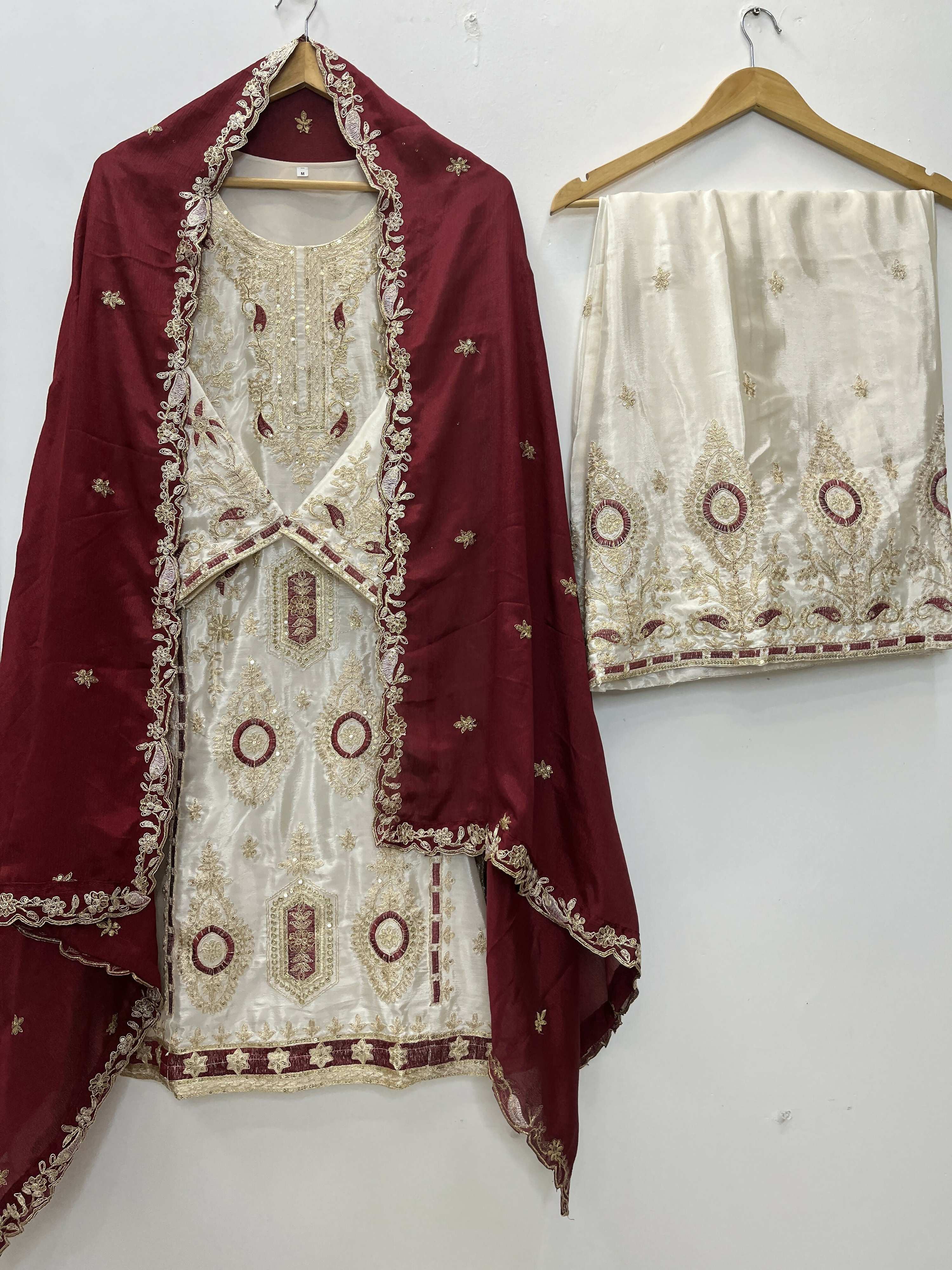 Teeya Creation White Color Chinon Silk Party Wear Trending Palazzo Set