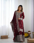 Joban Fashion Maroon Kurta Set Silk Sequins , Zari, Coding & Thread Embroidered work