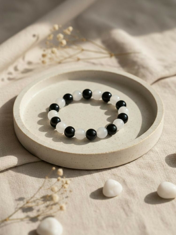 NVR Black & White Beaded Bracelet for Men & Women