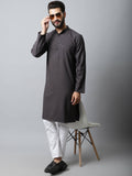 Even Apparels Black Color Pure Cotton Men's Kurta With Band Collar (CHK1166)