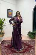 Teeya Creation Wine Color Chinon Silk Wedding Wear Ready To Wear Saree With Koti