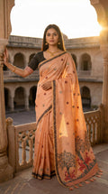 Vastranavya Peach Muga Cotton Meenakari & Azarakh Pallu Saree with Contrast Blouse
