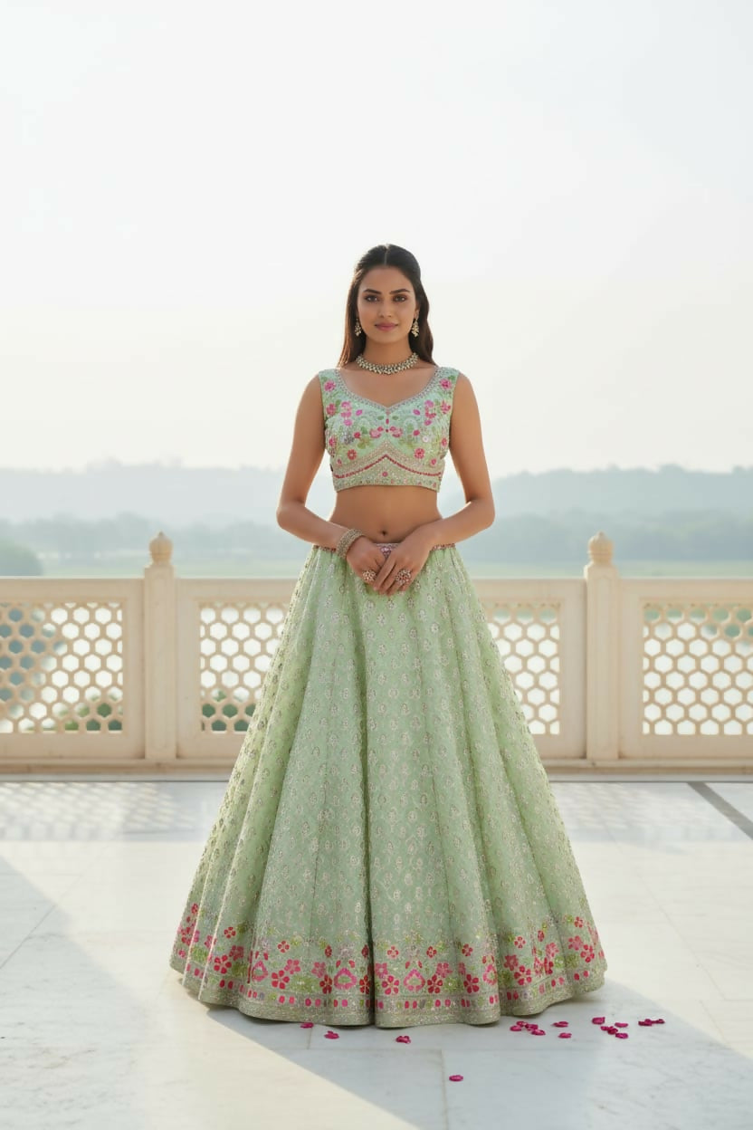 Lehenga Mart Designer Indian Wedding Lehenga Choli-Pista Green