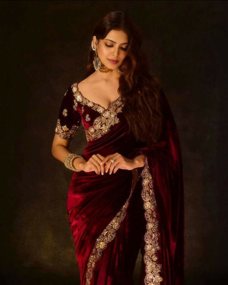 Joban Fashion Maroon 9000 Velvet Party Wear Sarees