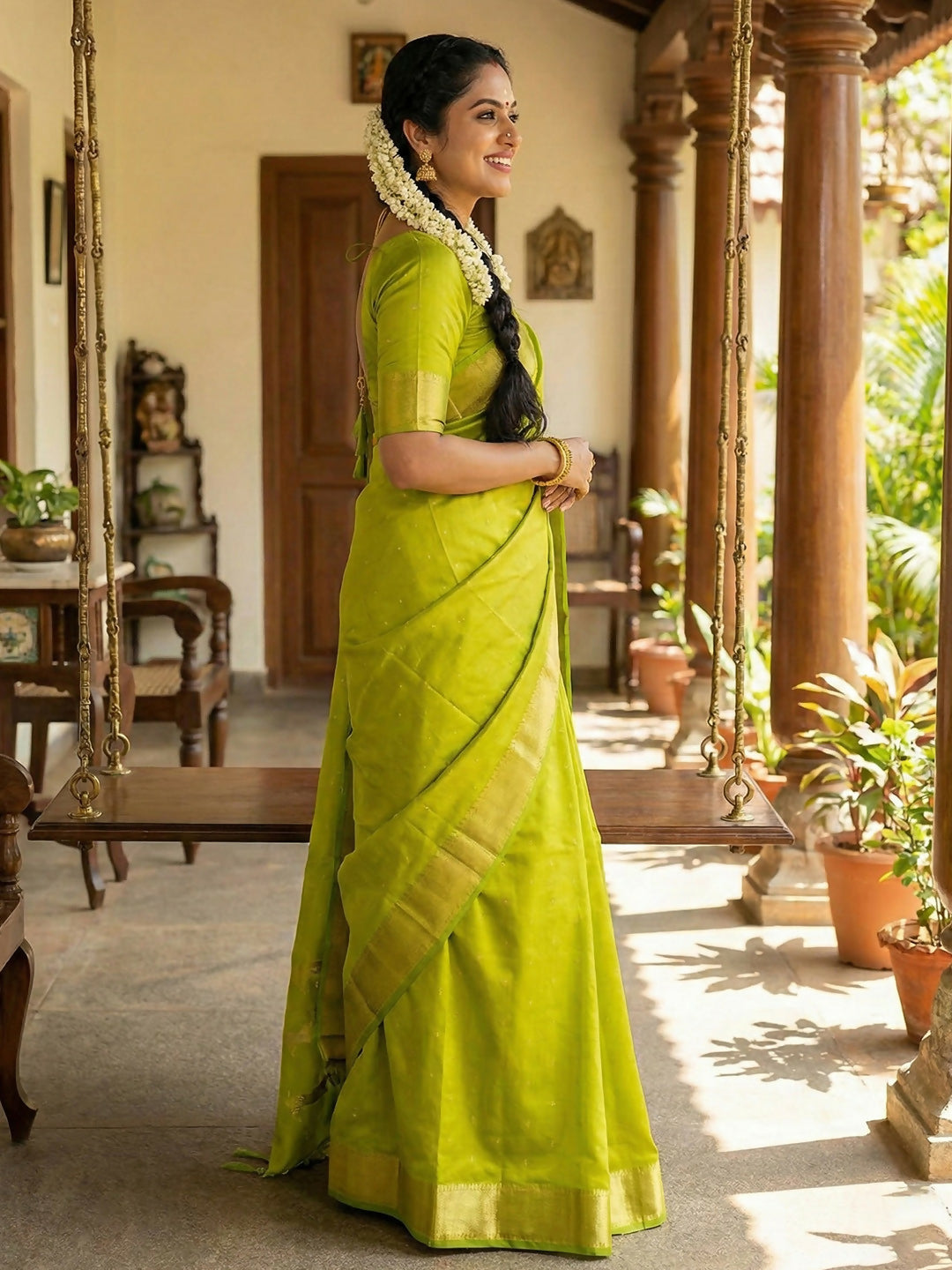 Shree Shyam Fashion Parrot Green Soft Silk Saree