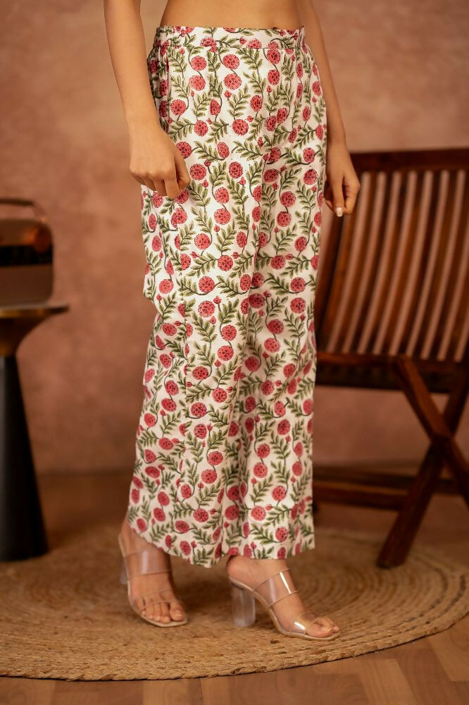 Joban Fashion Red Green Hand Block Printed Cotton Suit Set