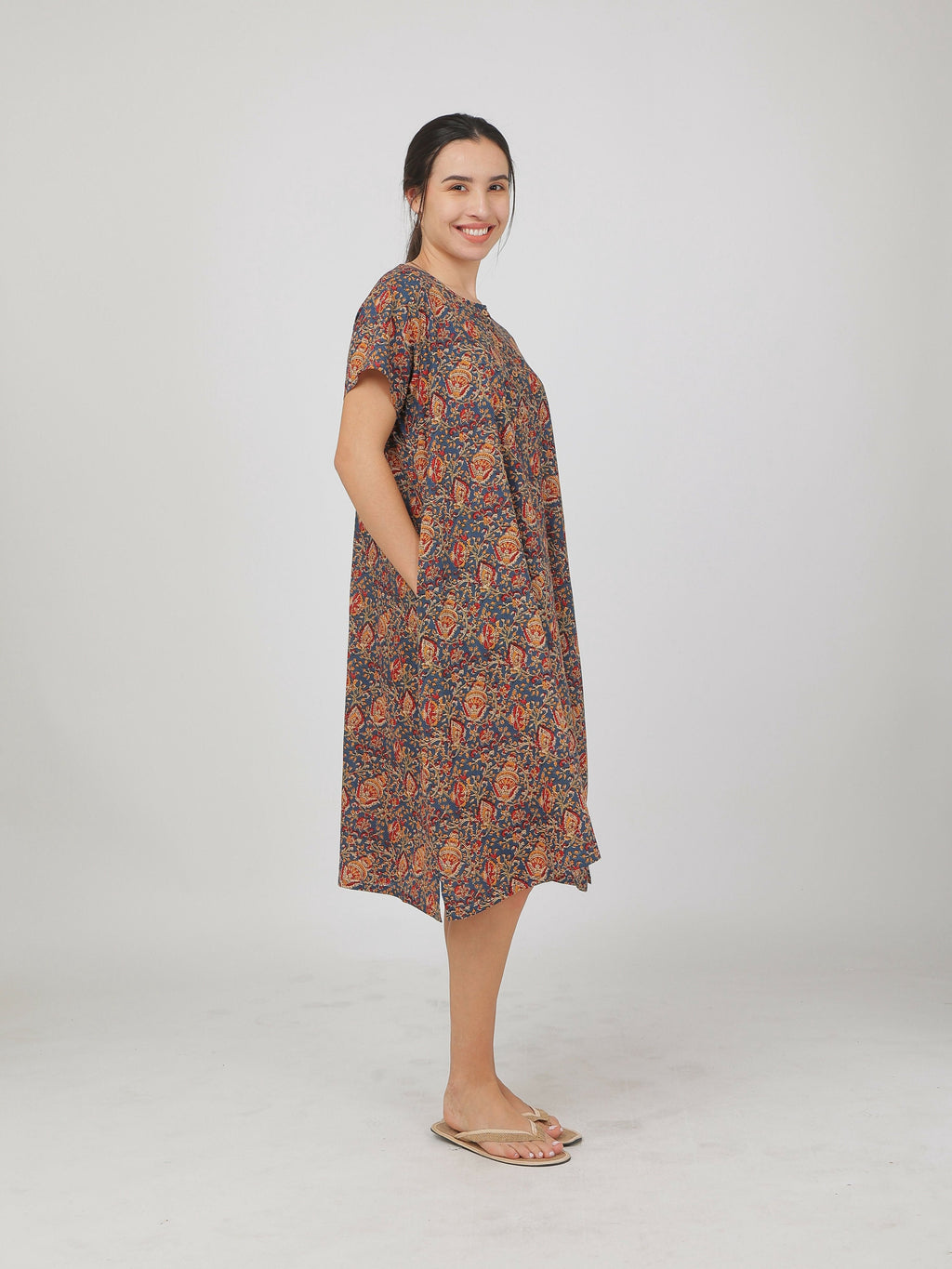 Breathables Women Cotton Printed Loungewear Nightie Blue I Night Wear | Nighty | Jaipuri Print