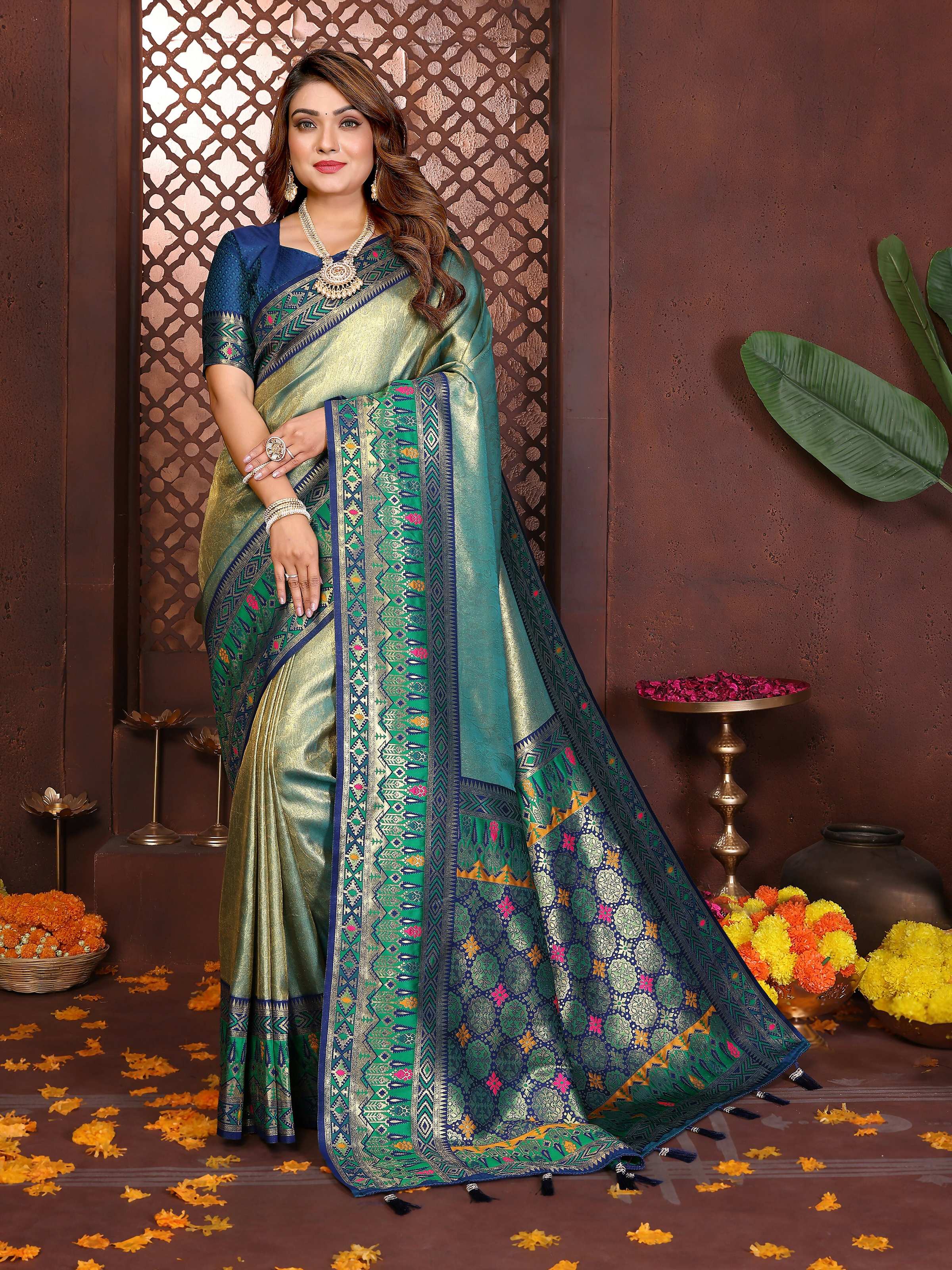 Aastha Fashion Sea Green Tissue Silk Weaving Saree