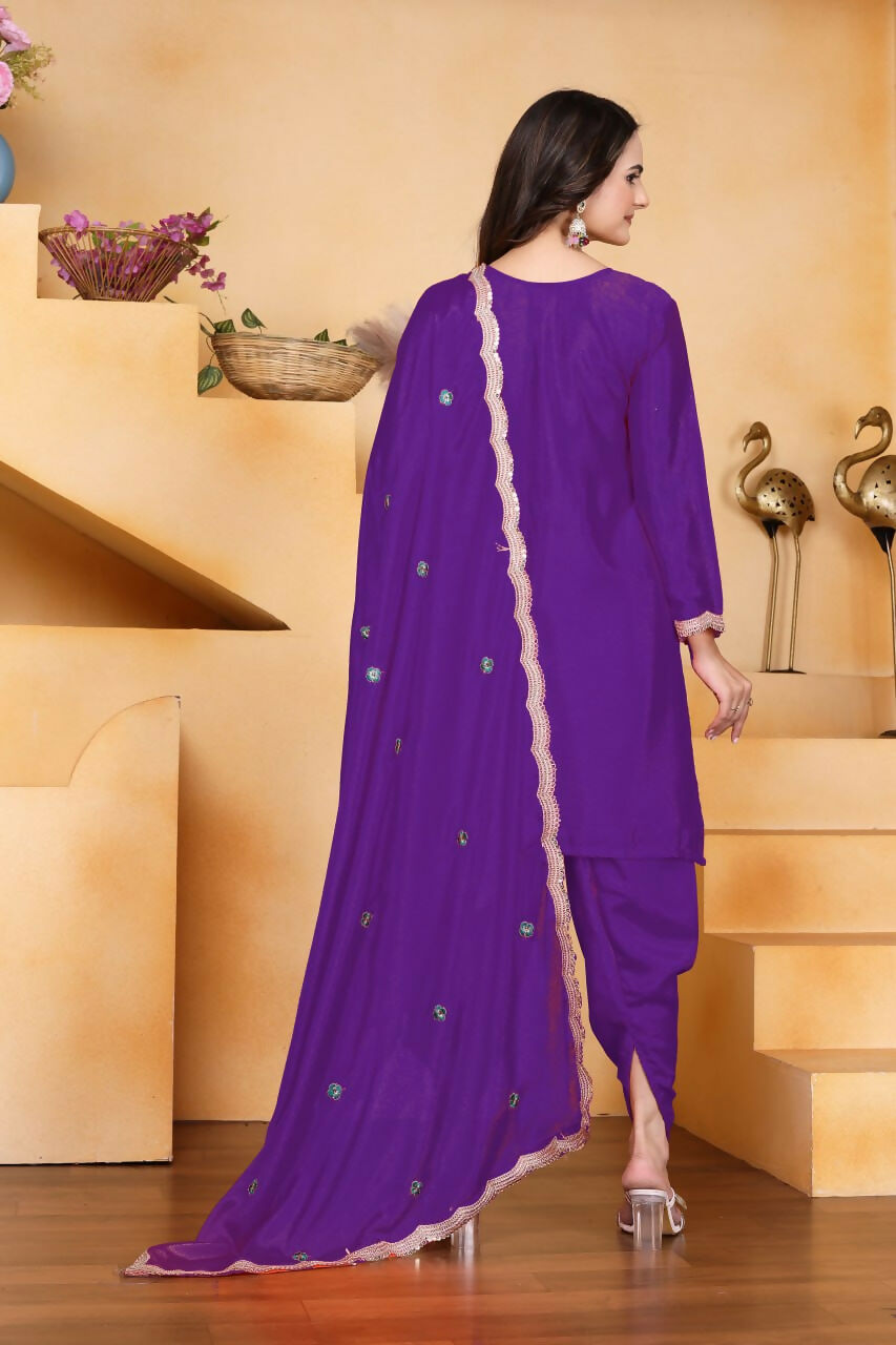 Joban Fashion Purple Silk Embroidered Dhoti Dhoti Set
