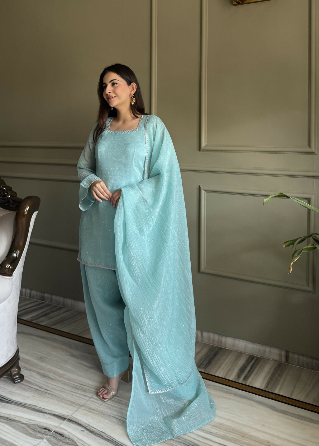 Lehenga Mart Designer Salwar Suit With Kurta, Dhoti Dupatta For Women-Skyblue