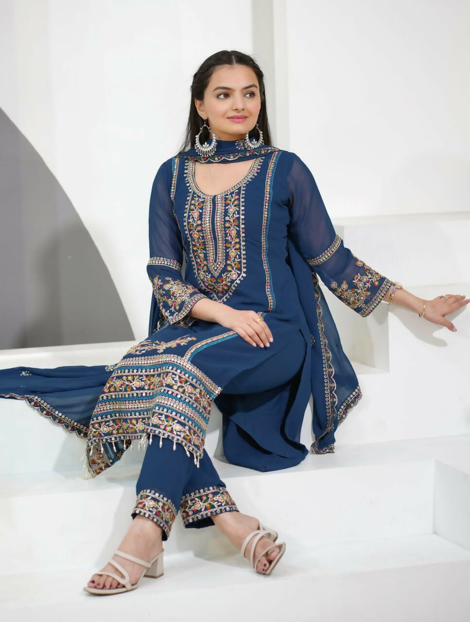 Teeya Creation Blue Color Faux Georgette Embroidery Work Party Wear Salwar Suit