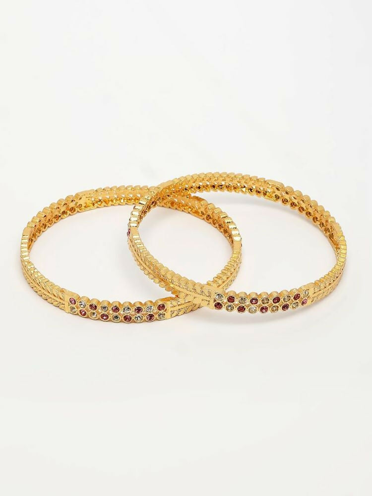 NVR Women Set of 2 Gold Plated CZ Stone Bangle