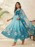 Teeya Creation Womens New Fancy Silk Heavy Quality Fabric With Handwork Sky-Blue Gown Set