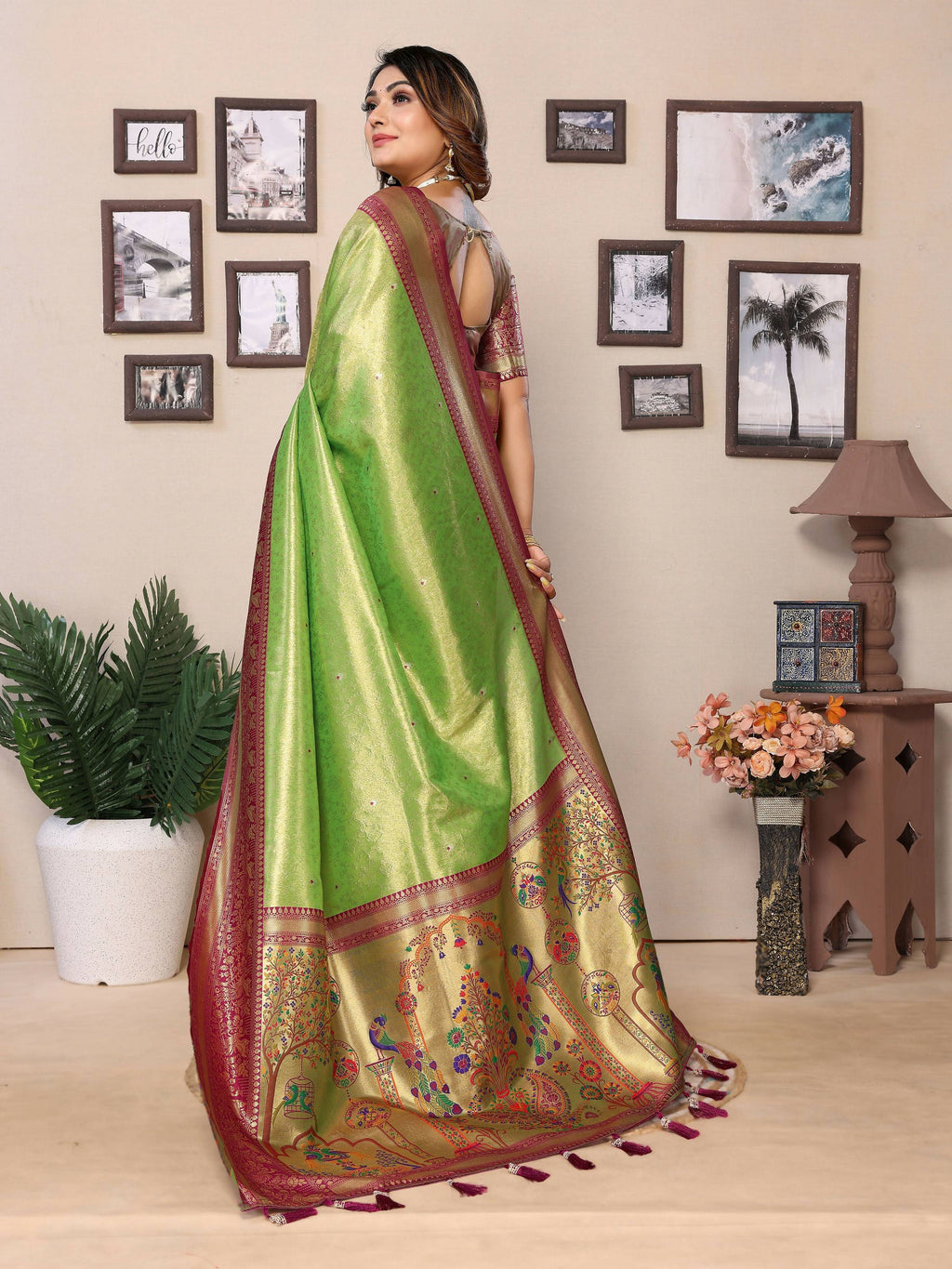 Aastha Fashion Pista Tissue Silk Weaving Saree