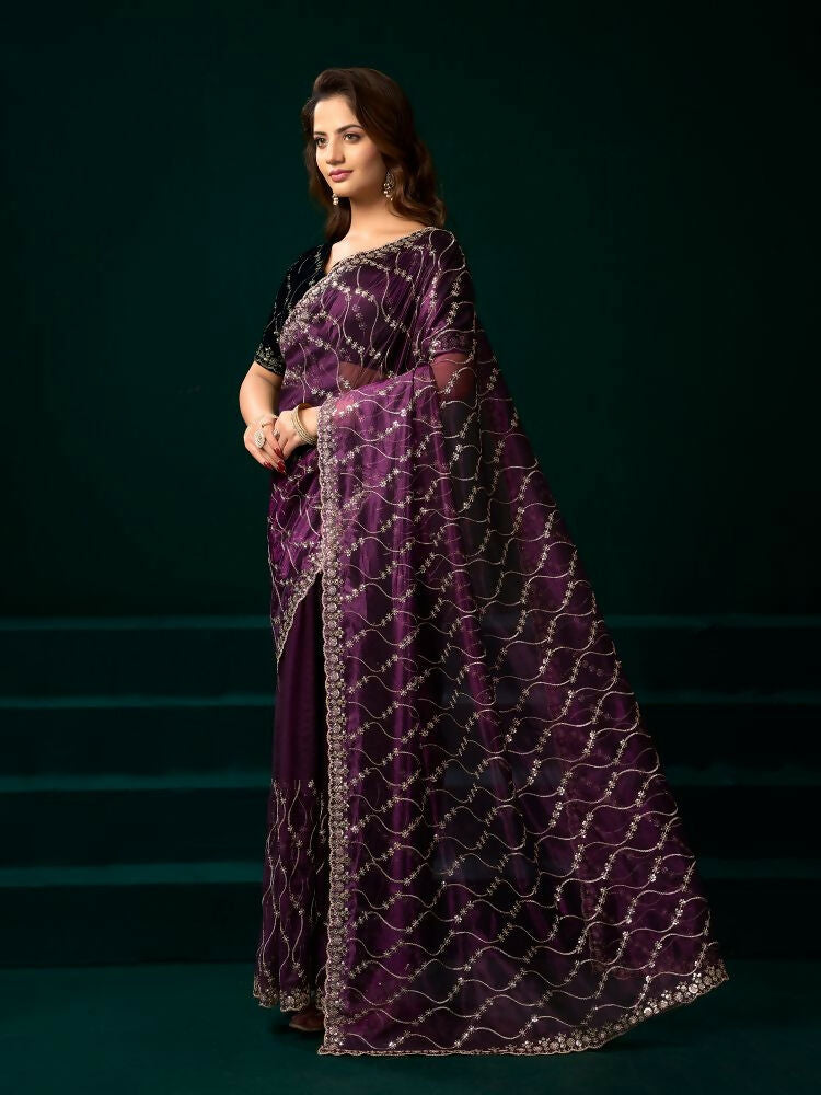 Joban Fashion Wine Net Party Wear Sarees