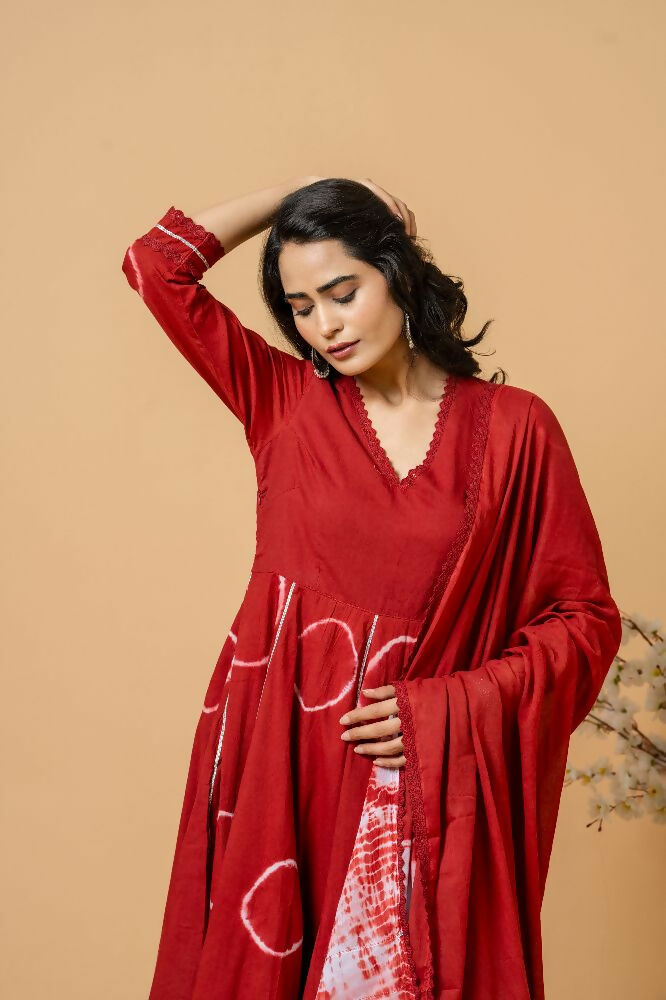 Joban Fashion Red Tie & Dye Cotton Suit Set